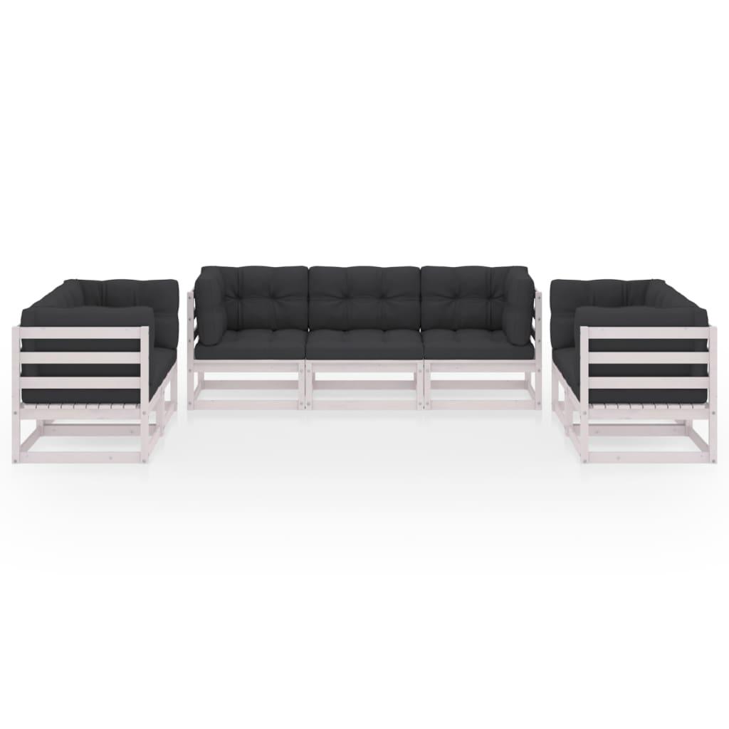 Juego de muebles de jardín 7 pzas y cojines madera pino maciza