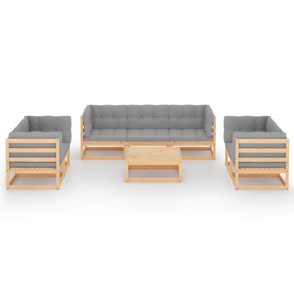 Juego de muebles de jardín 8 pzas y cojines madera pino maciza