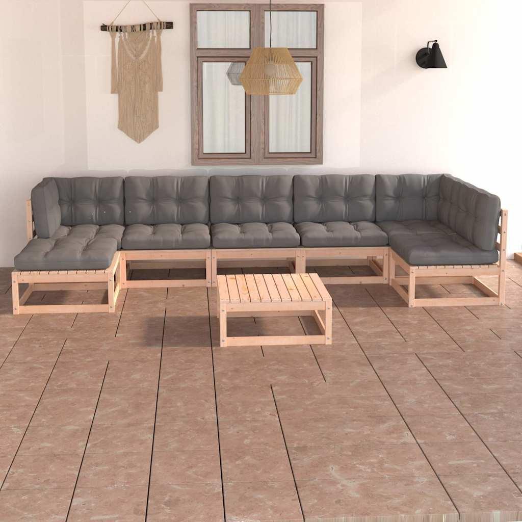 Muebles de jardín 8 pzas y cojines madera maciza de pino crema