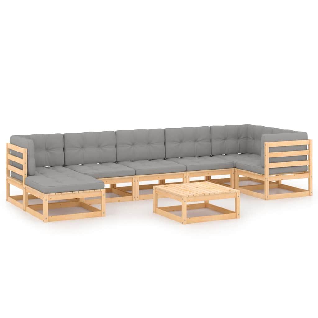 Muebles de jardín 8 pzas y cojines madera maciza de pino crema