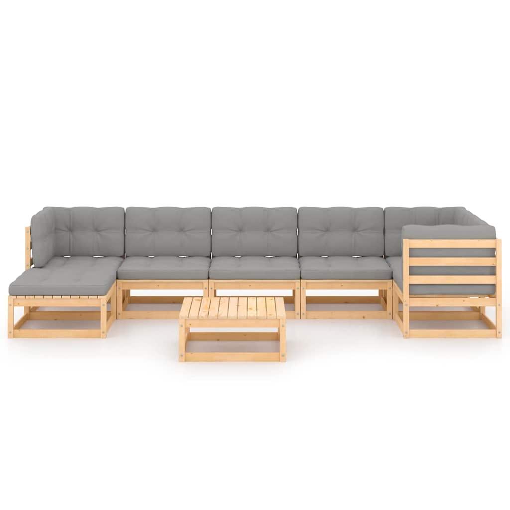 Muebles de jardín 8 pzas y cojines madera maciza de pino crema