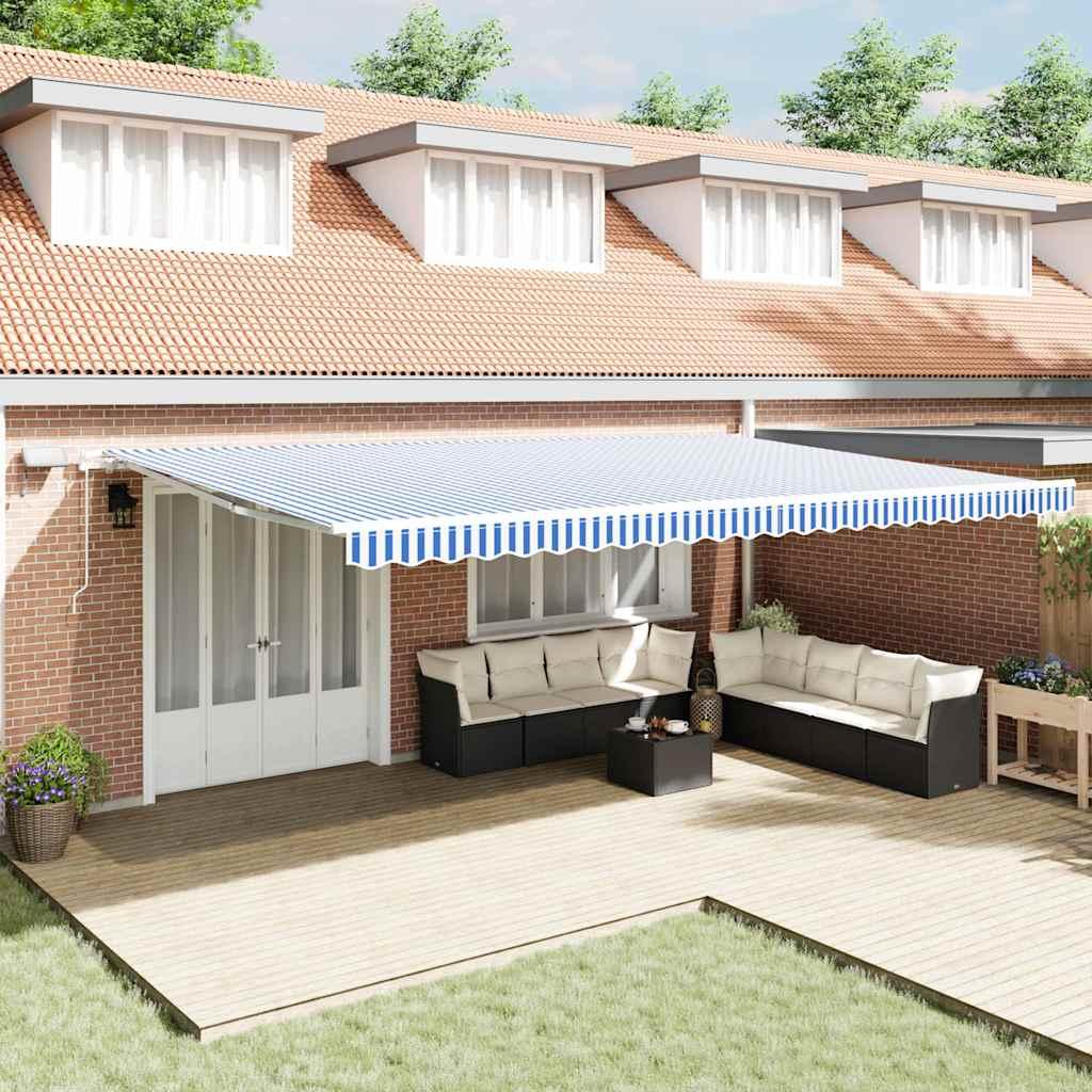 Toldo retráctil Azul y Blanco 400 x 350 cm Poliéster y Aluminio