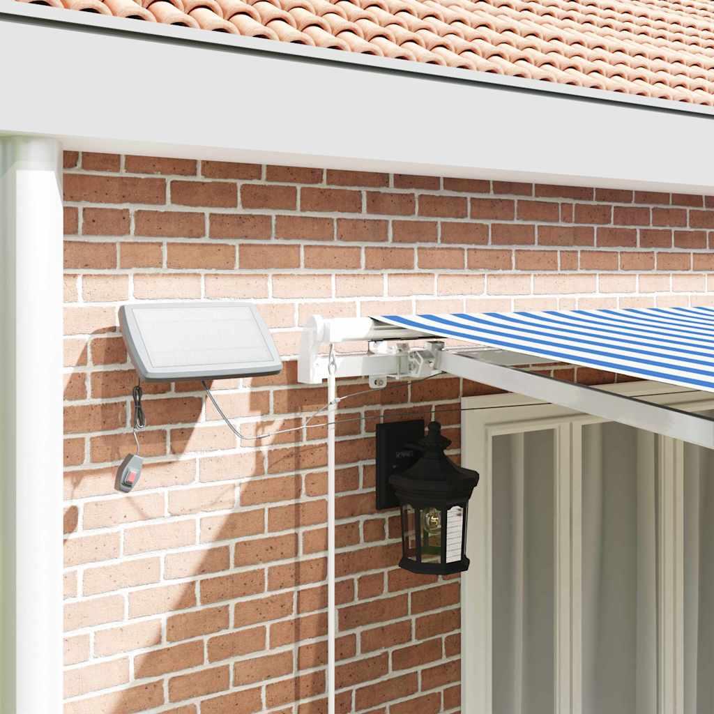Toldo retráctil Azul y Blanco 400 x 350 cm Poliéster y Aluminio