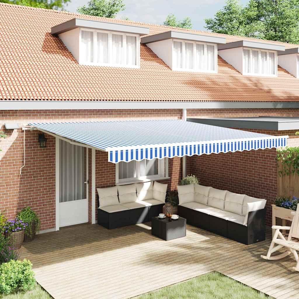 Toldo retráctil Azul y Blanco 400 x 350 cm Poliéster y Aluminio