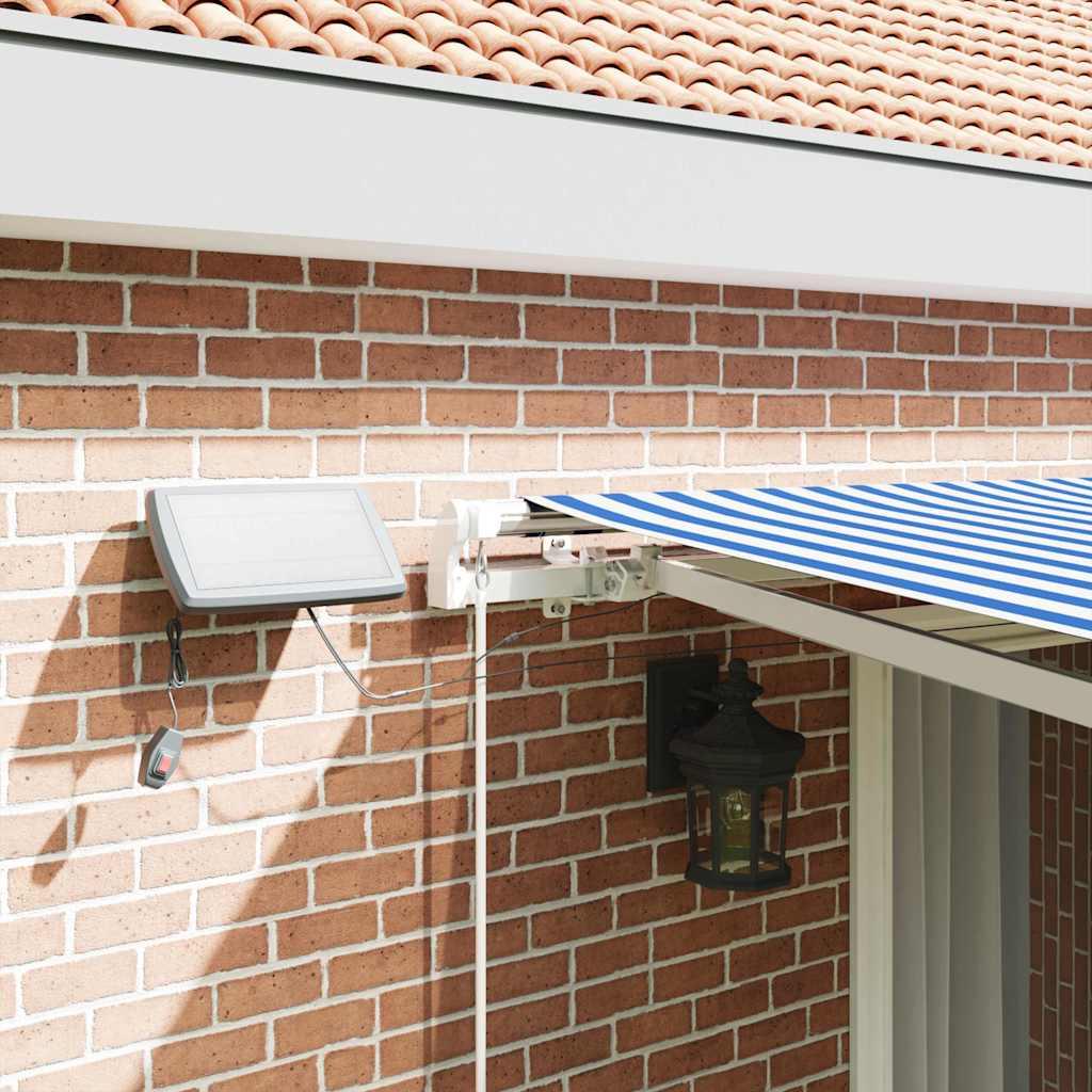 Toldo retráctil Azul y Blanco 400 x 350 cm Poliéster y Aluminio