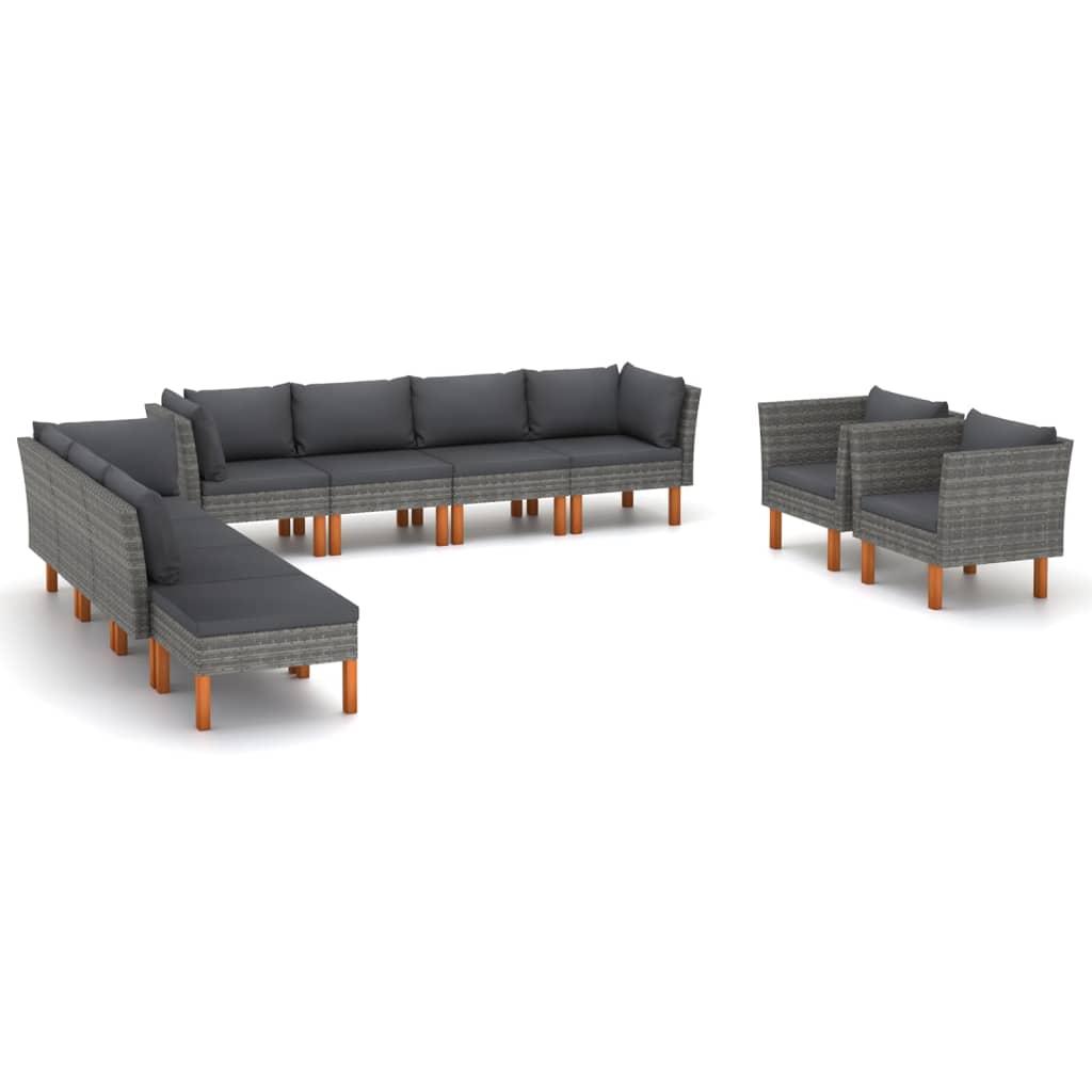 Set de muebles de jardín 10 pzas ratán sintético eucalipto gris