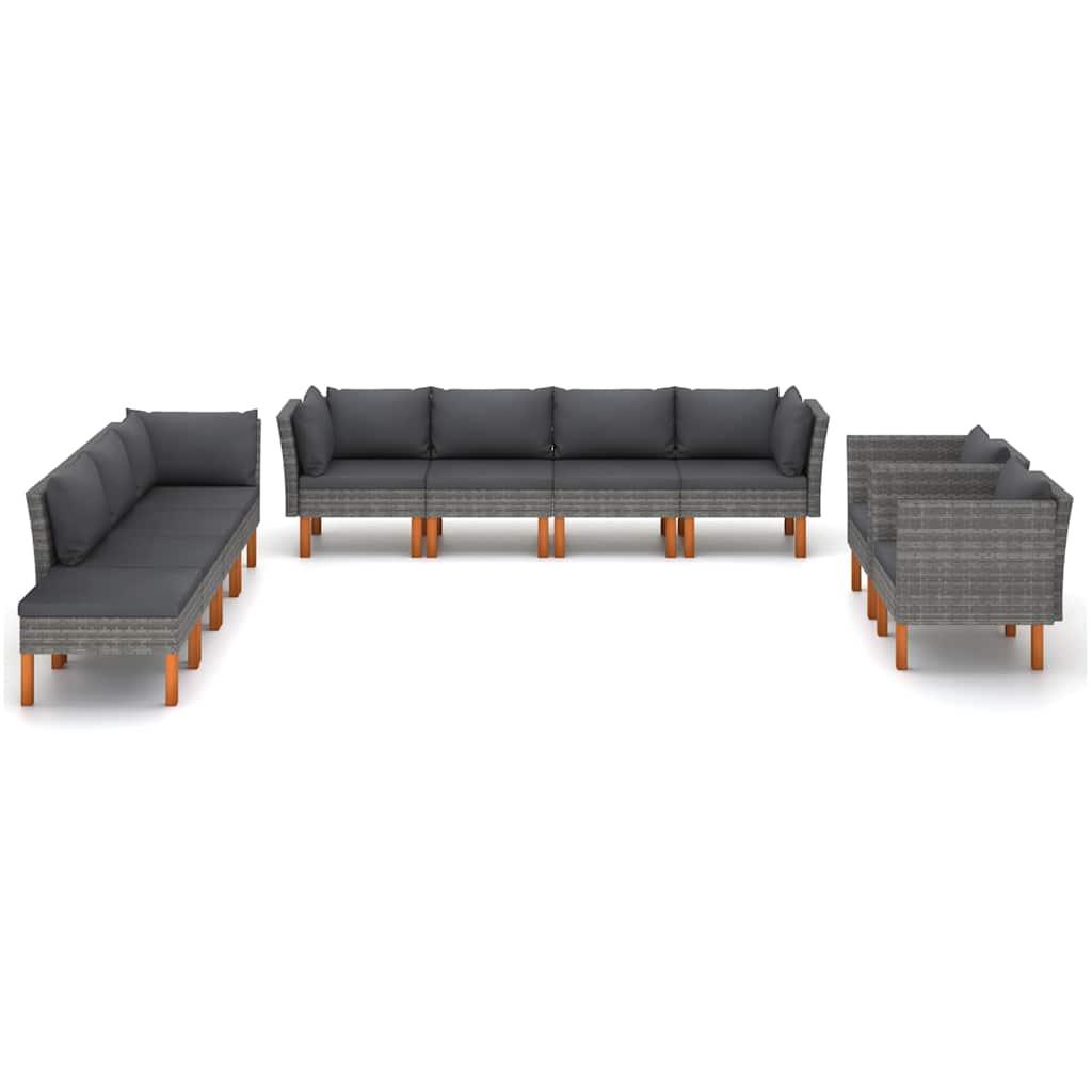 Set de muebles de jardín 10 pzas ratán sintético eucalipto gris