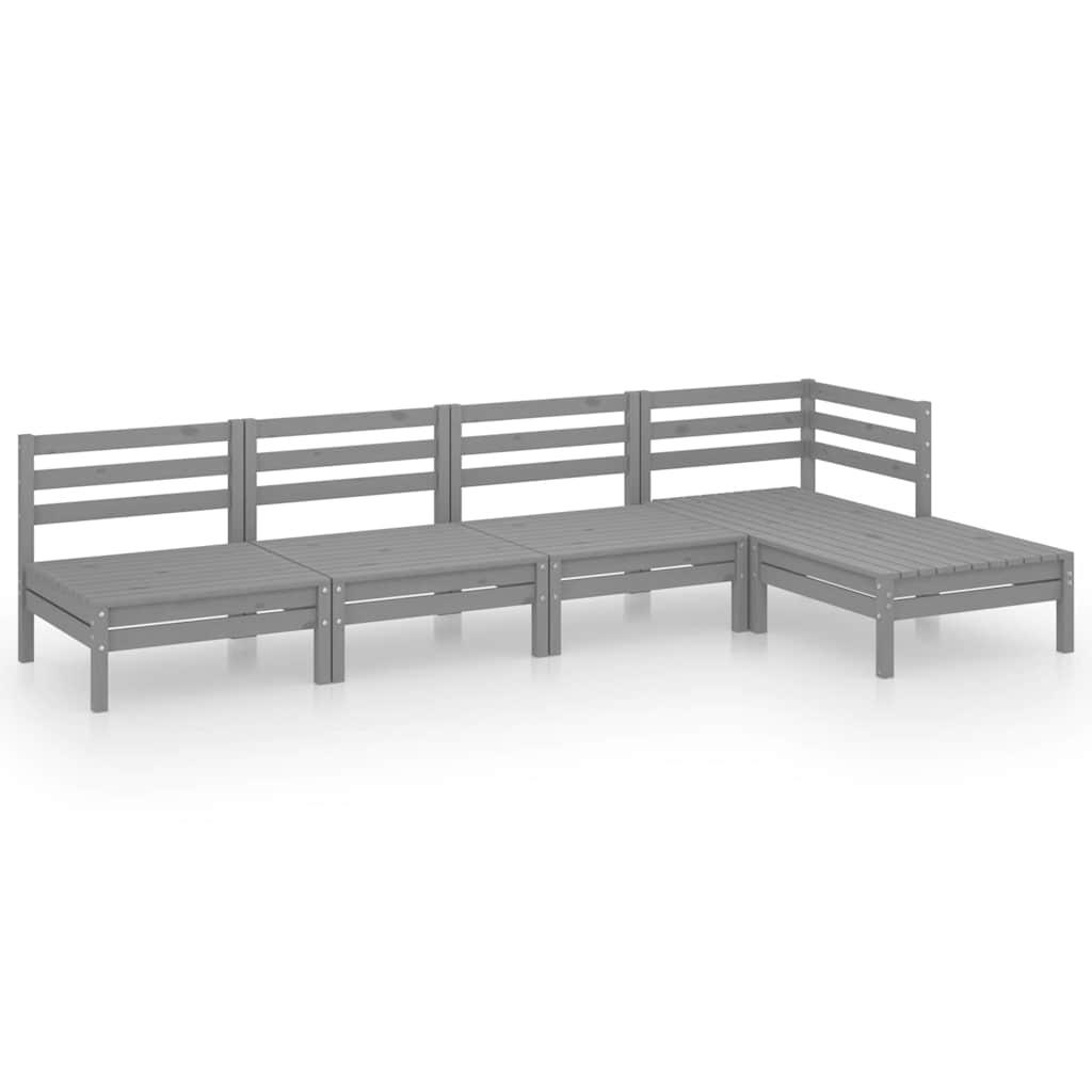 Juego de muebles de jardín 5 piezas madera maciza de pino gris