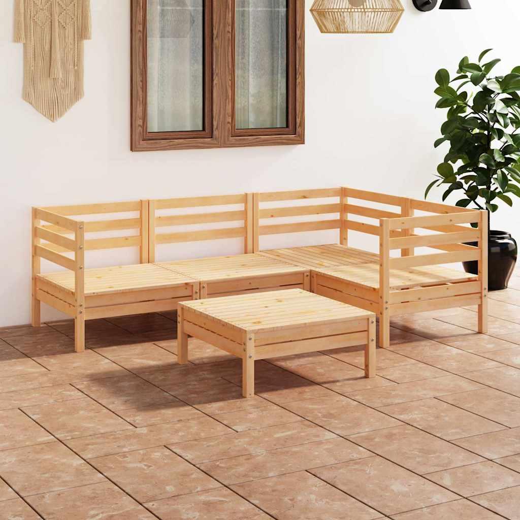 Juego de muebles de jardín 5 piezas madera maciza de pino gris