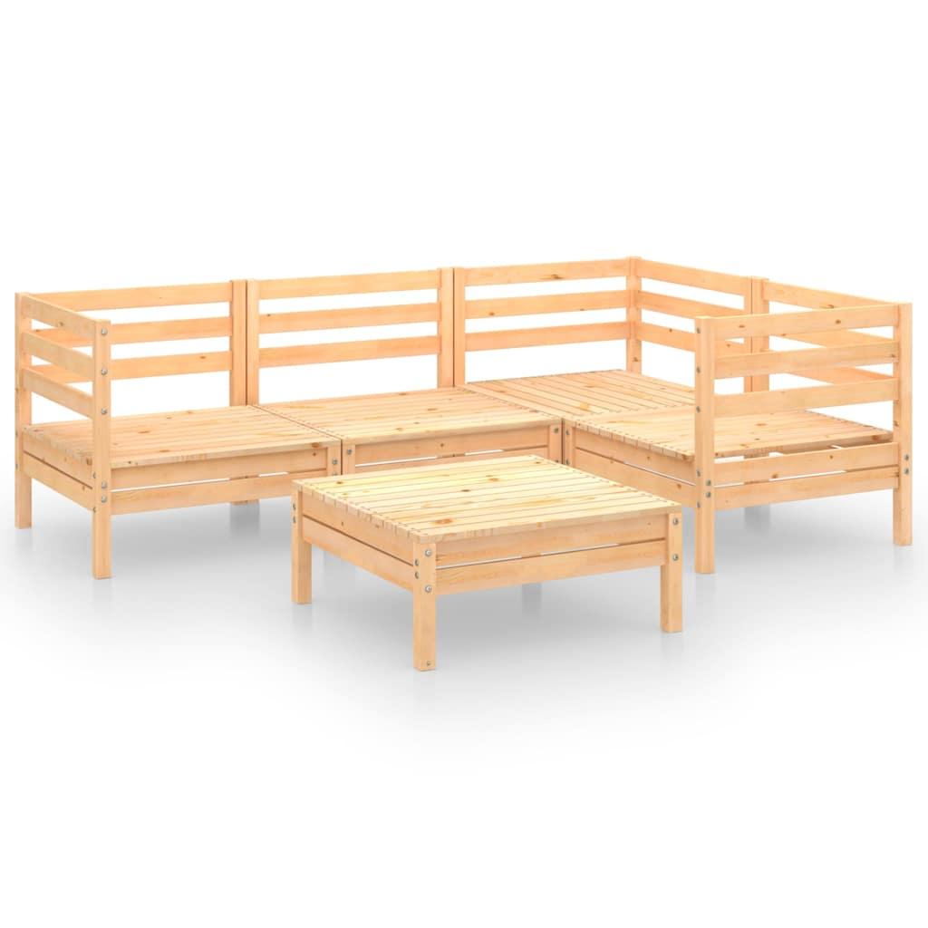 Juego de muebles de jardín 5 piezas madera maciza de pino gris