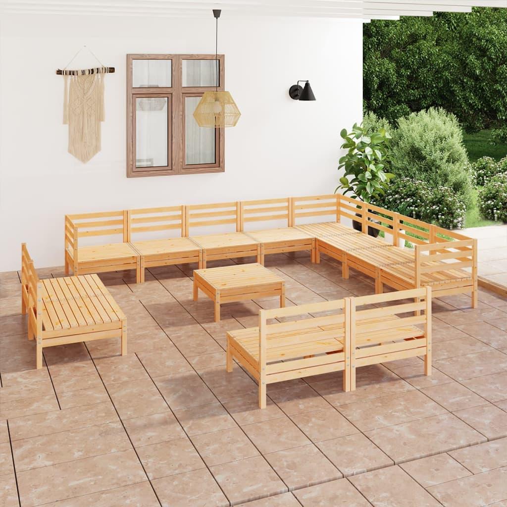 Juego de muebles de jardín 13 piezas madera maciza pino blanco