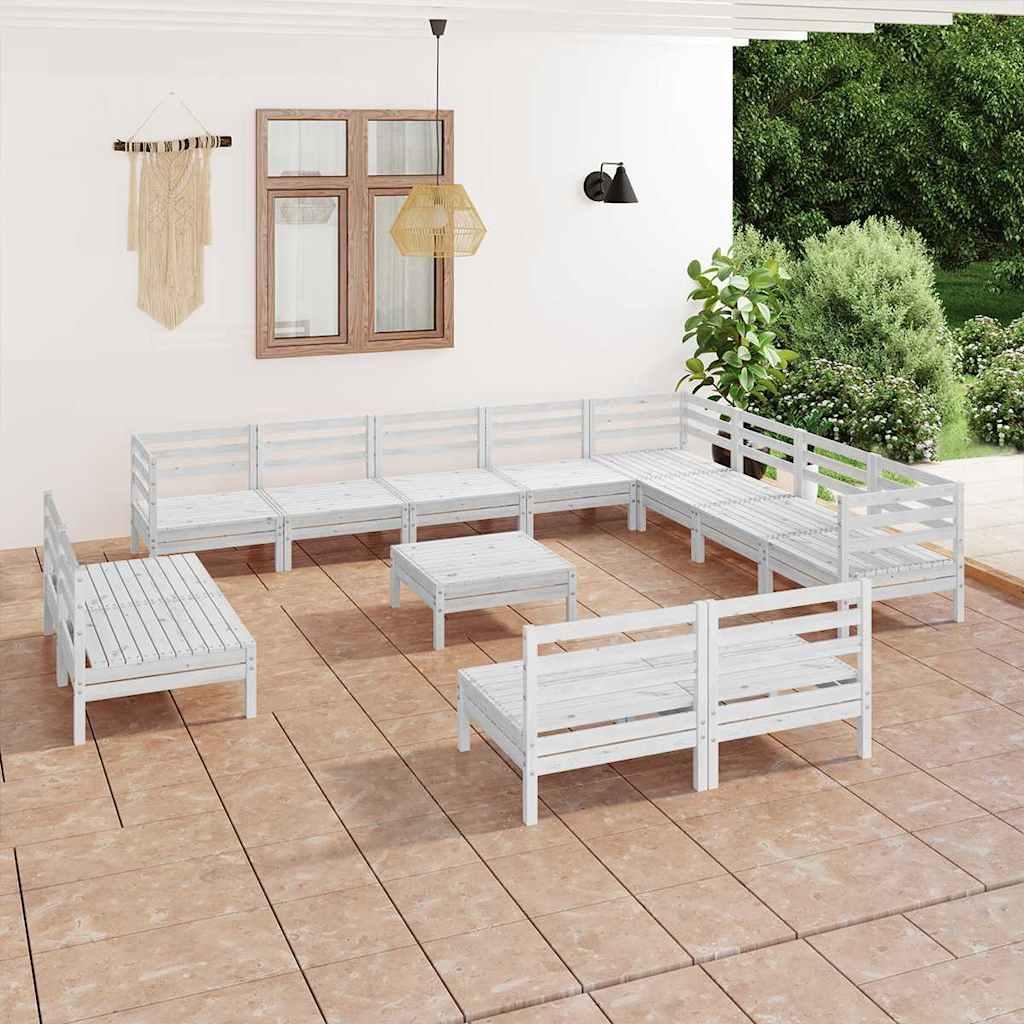 Juego de muebles de jardín 13 piezas madera maciza pino blanco