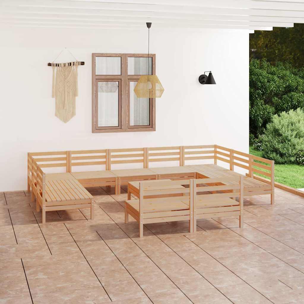 Juego de muebles de jardín 12 piezas madera maciza pino blanco