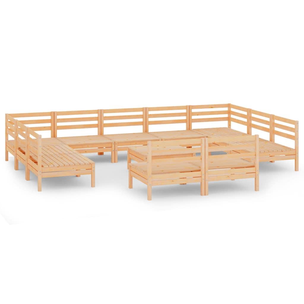 Juego de muebles de jardín 12 piezas madera maciza pino blanco