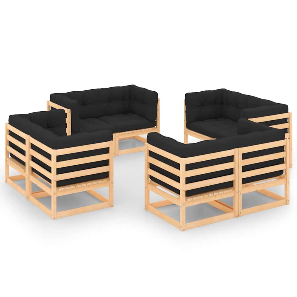 Muebles de jardín 8 pzas y cojines madera maciza de pino crema