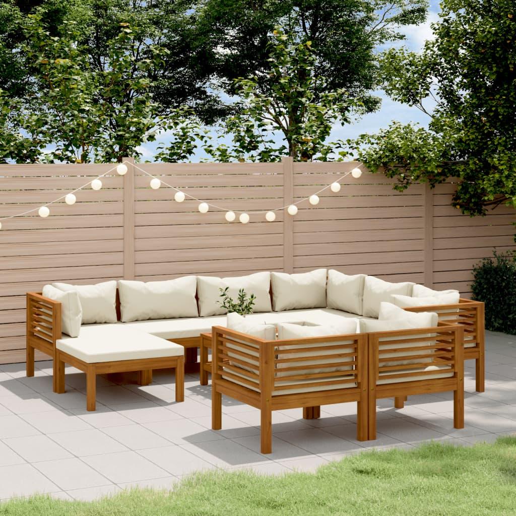 Muebles de jardín 10 pzas cojines crema madera maciza acacia
