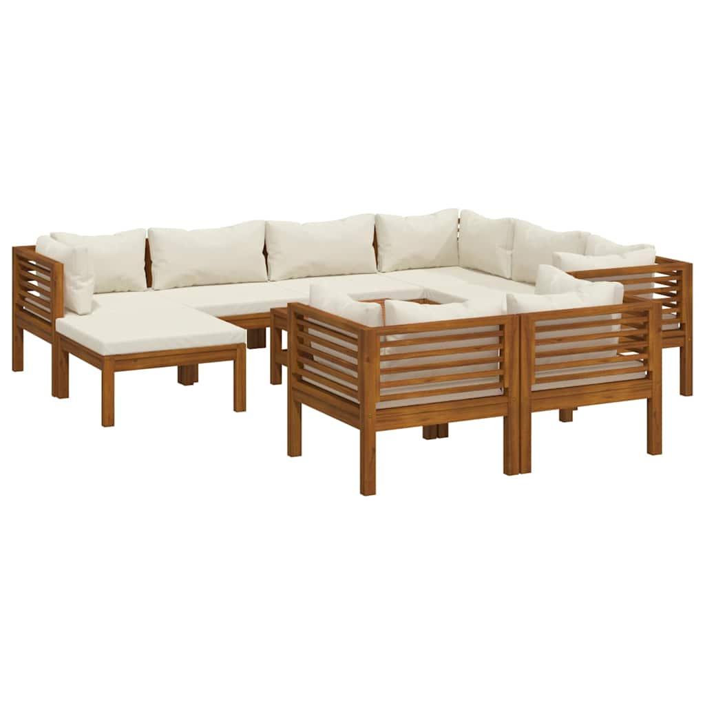 Muebles de jardín 10 pzas cojines crema madera maciza acacia