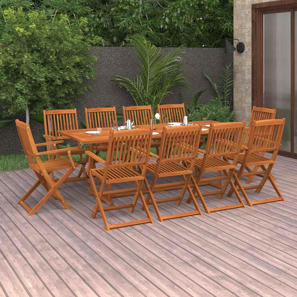 Set comedor de jardín 11piezas madera maciza acacia 220x90x75cm