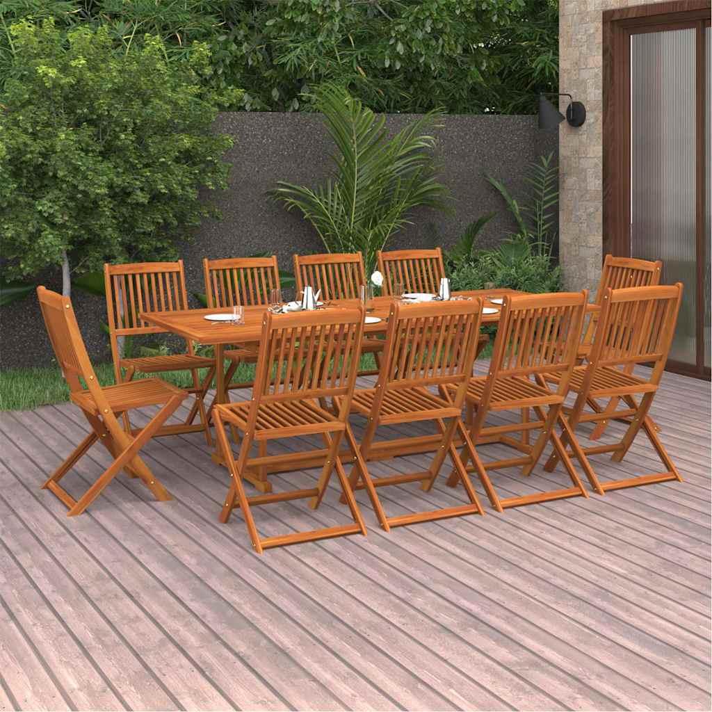 Set comedor de jardín 11piezas madera maciza acacia 220x90x75cm