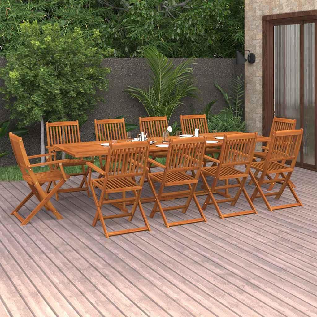 Set comedor de jardín 11piezas madera maciza acacia 280x90x75cm