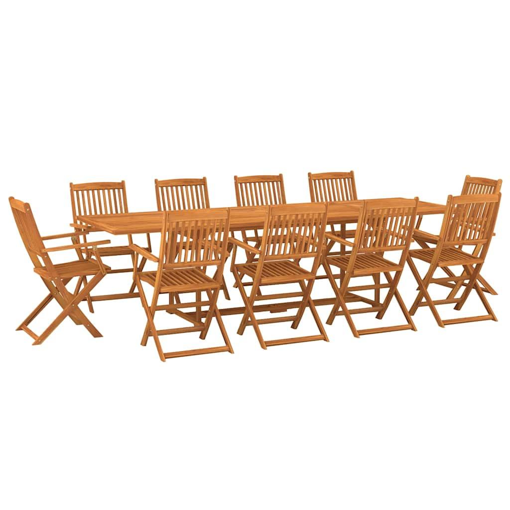 Set comedor de jardín 11piezas madera maciza acacia 280x90x75cm