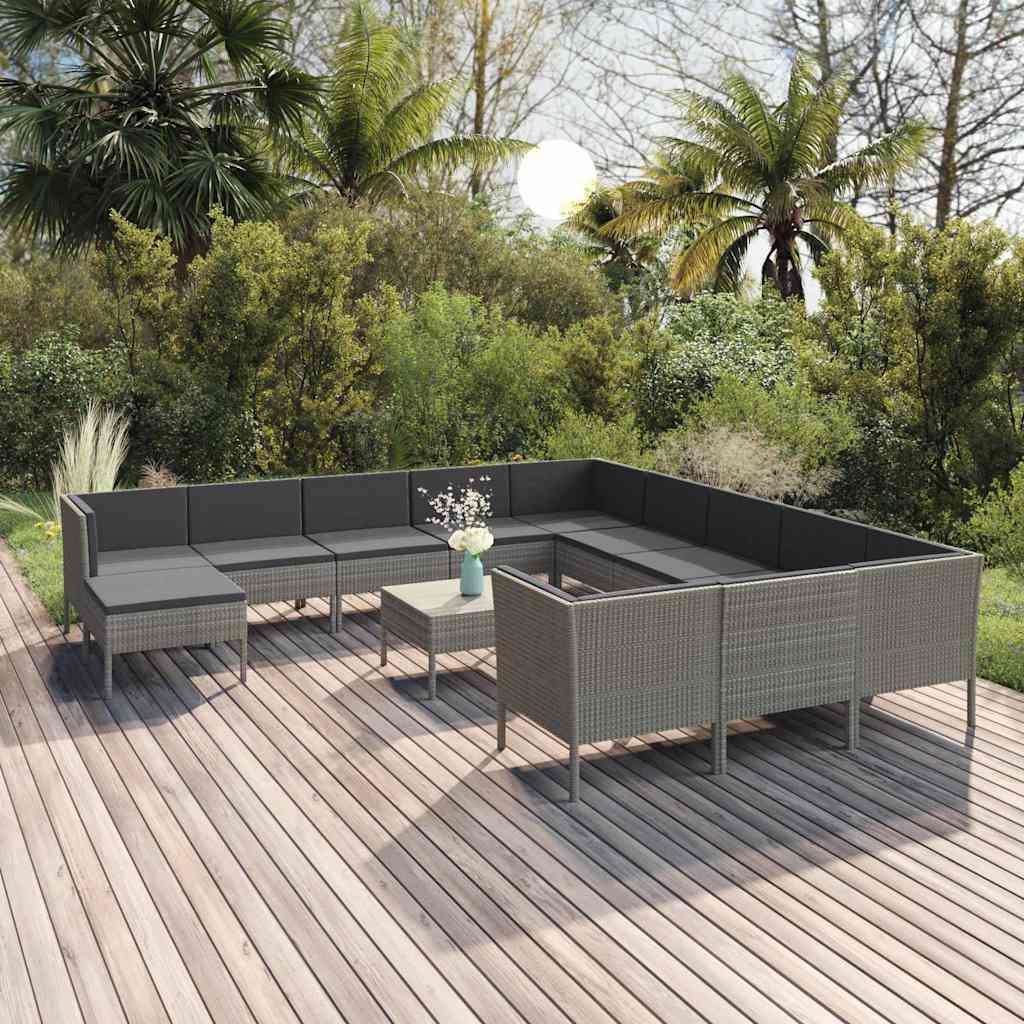 Set de muebles de jardín 13 pzas y cojines ratán sintético