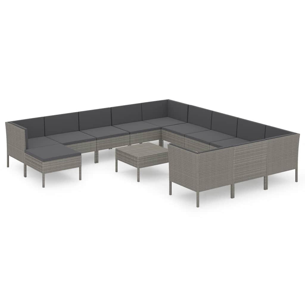 Set de muebles de jardín 13 pzas y cojines ratán sintético