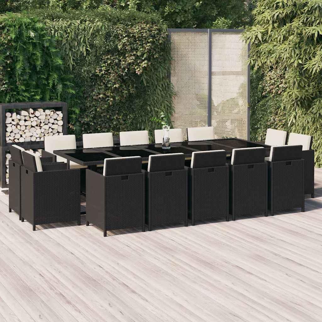 Set comedor de jardín 15 pzas con cojines ratán sintético beige