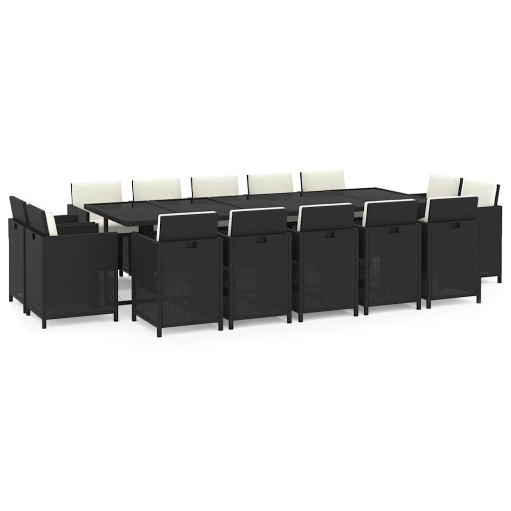 Set comedor de jardín 15 pzas con cojines ratán sintético beige