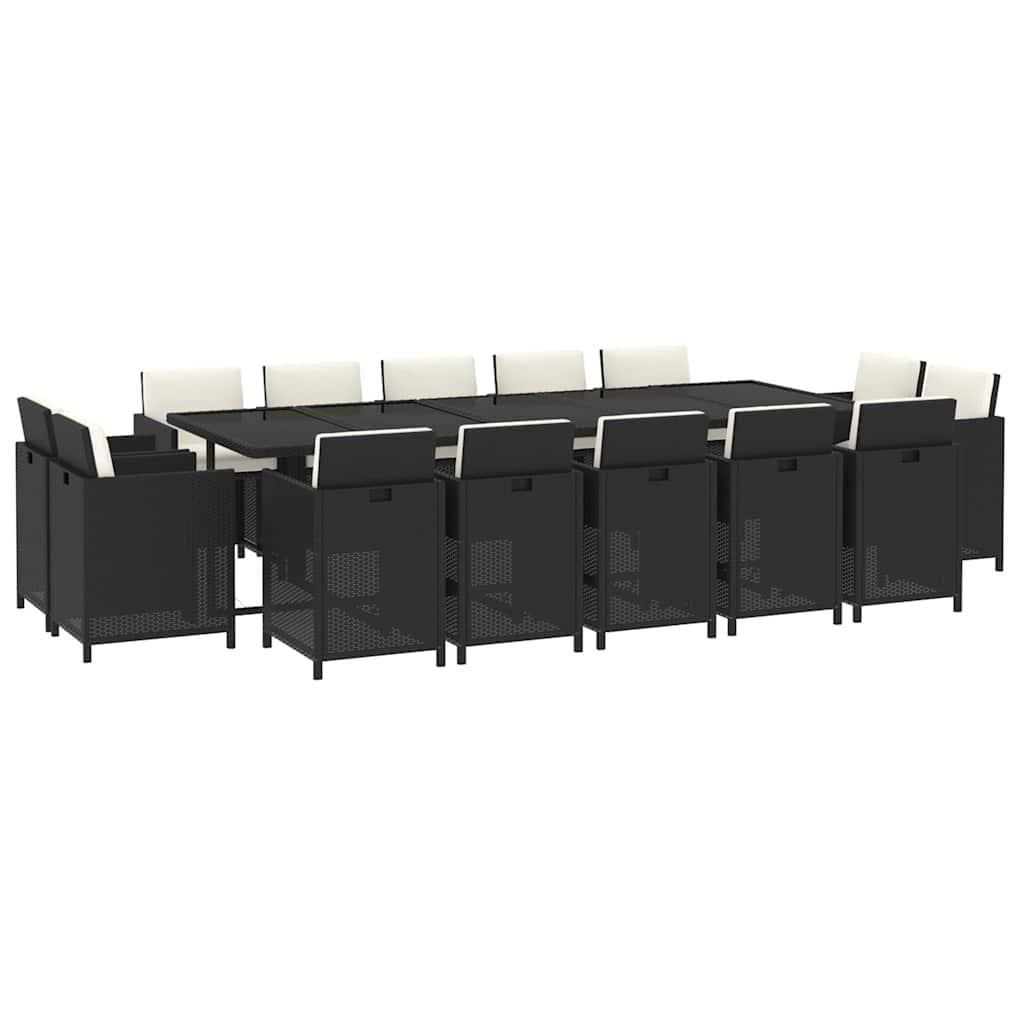Set comedor de jardín 15 pzas con cojines ratán sintético beige