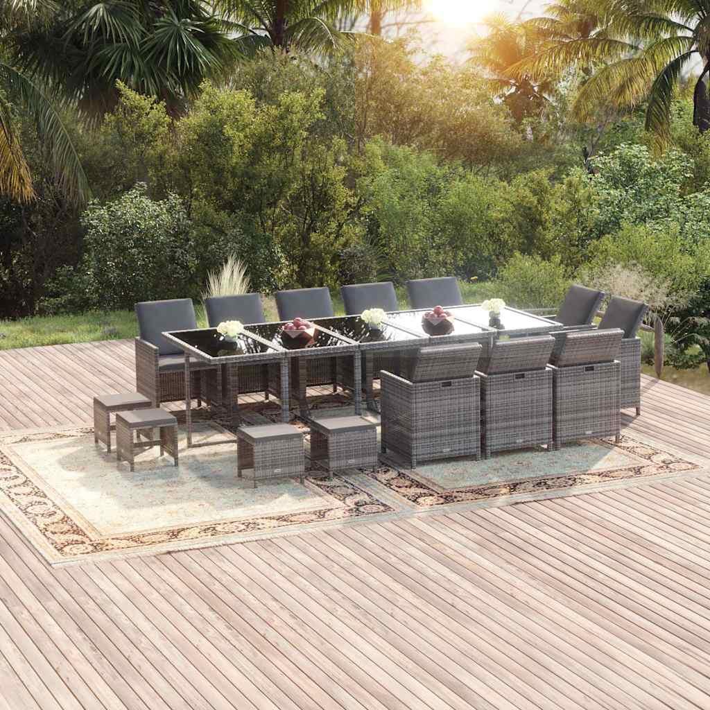 Set comedor de jardín 15 pzas con cojines ratán sintético beige