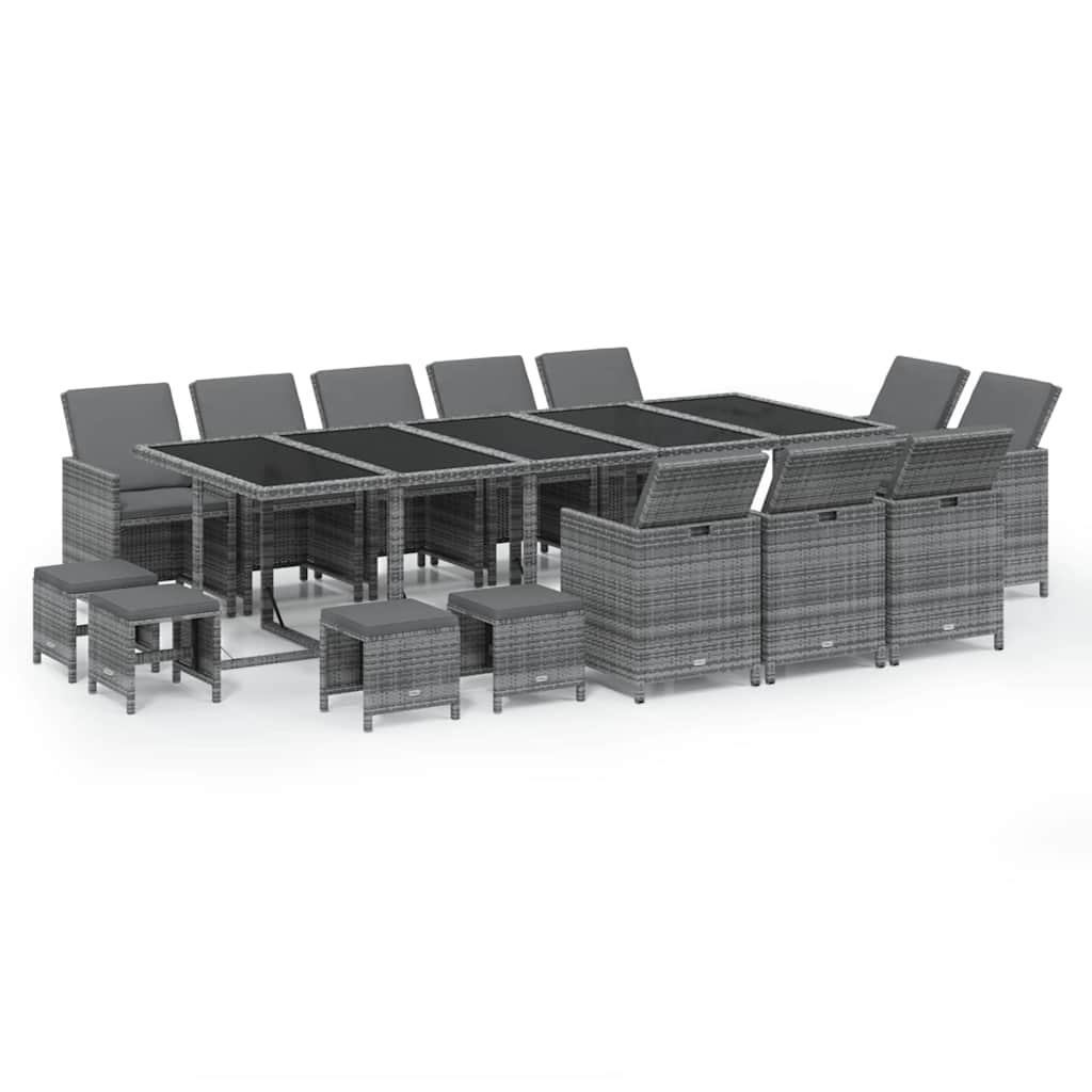 Set comedor de jardín 15 pzas con cojines ratán sintético beige