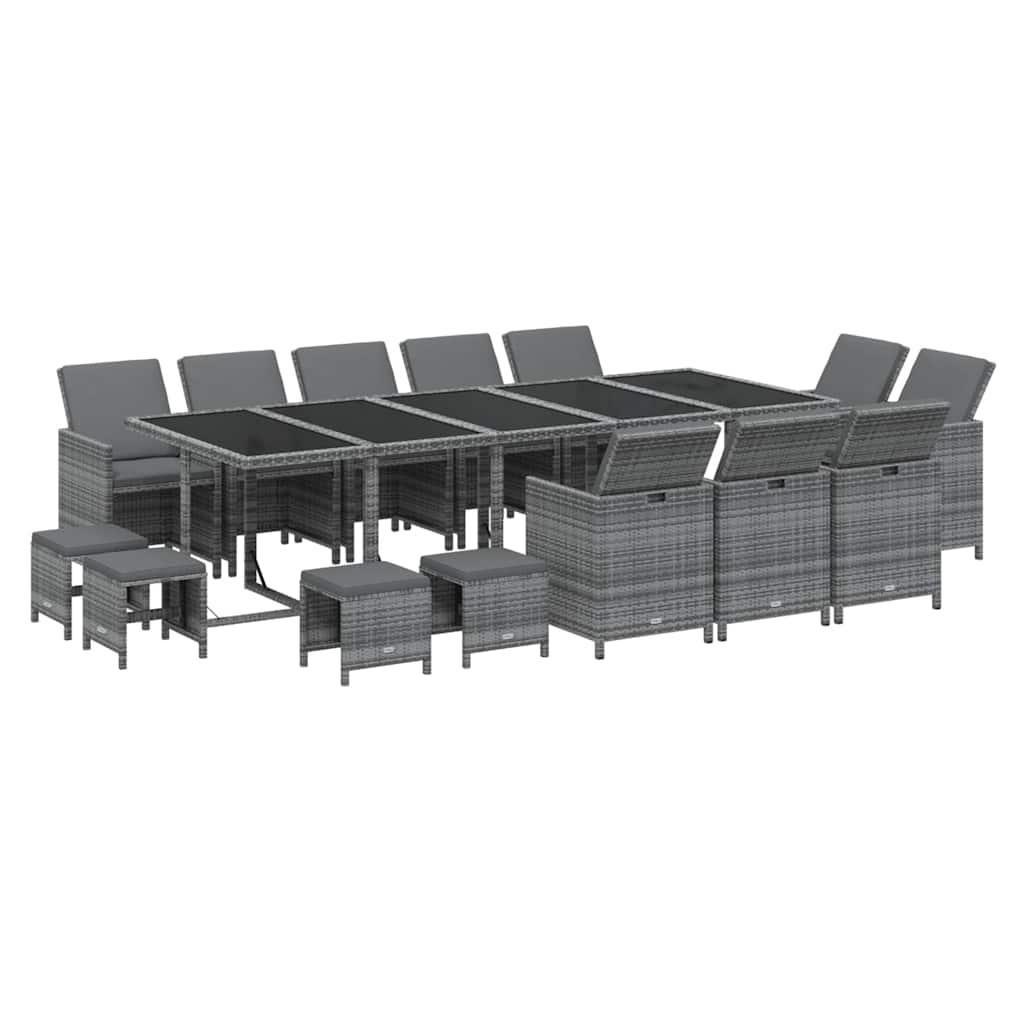 Set comedor de jardín 15 pzas con cojines ratán sintético beige