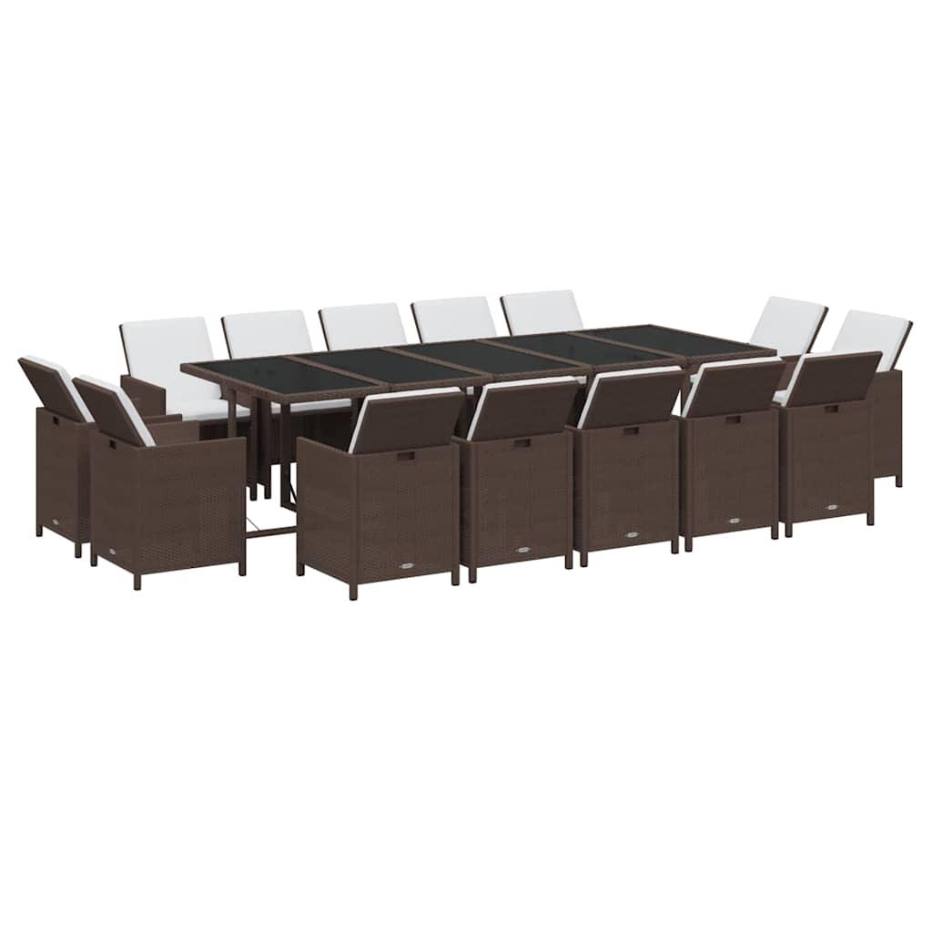 Set comedor de jardín 15 pzas con cojines ratán PE marrón
