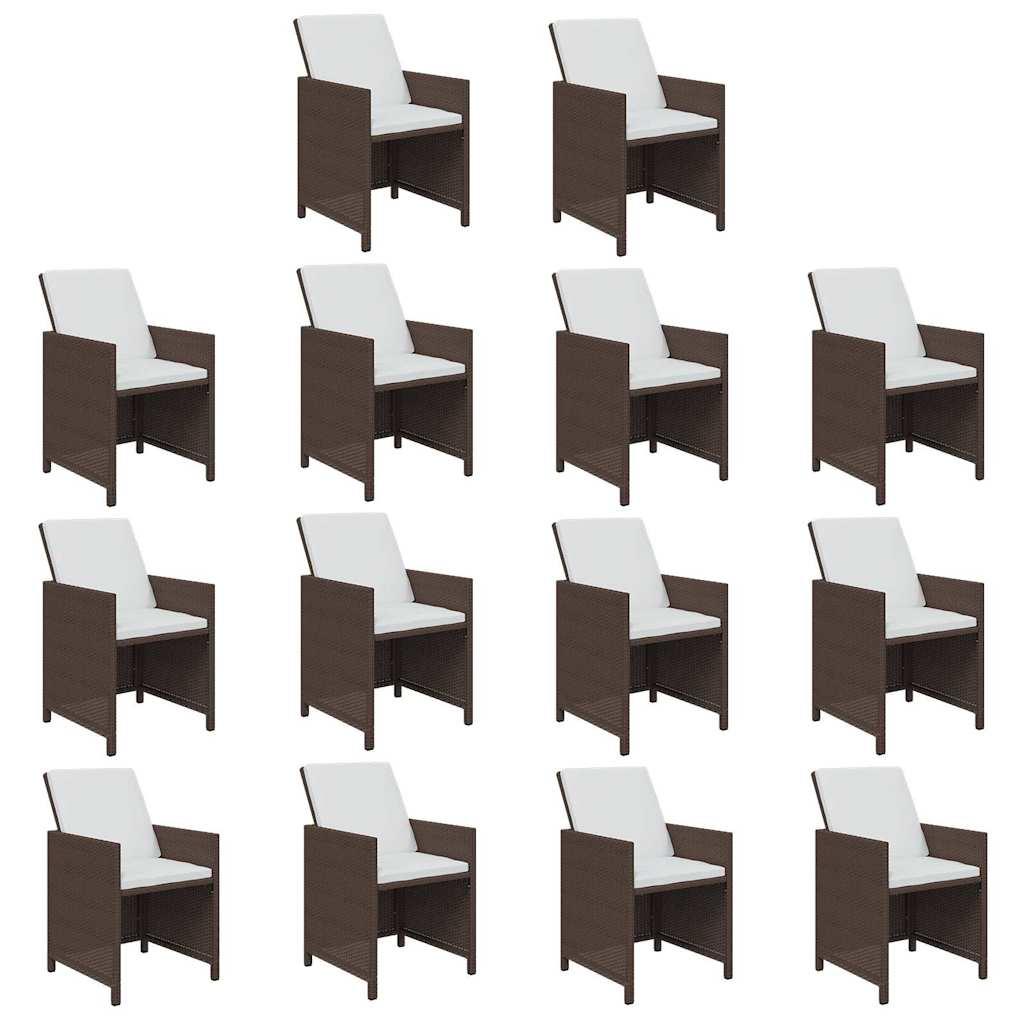 Set comedor de jardín 15 pzas con cojines ratán PE marrón