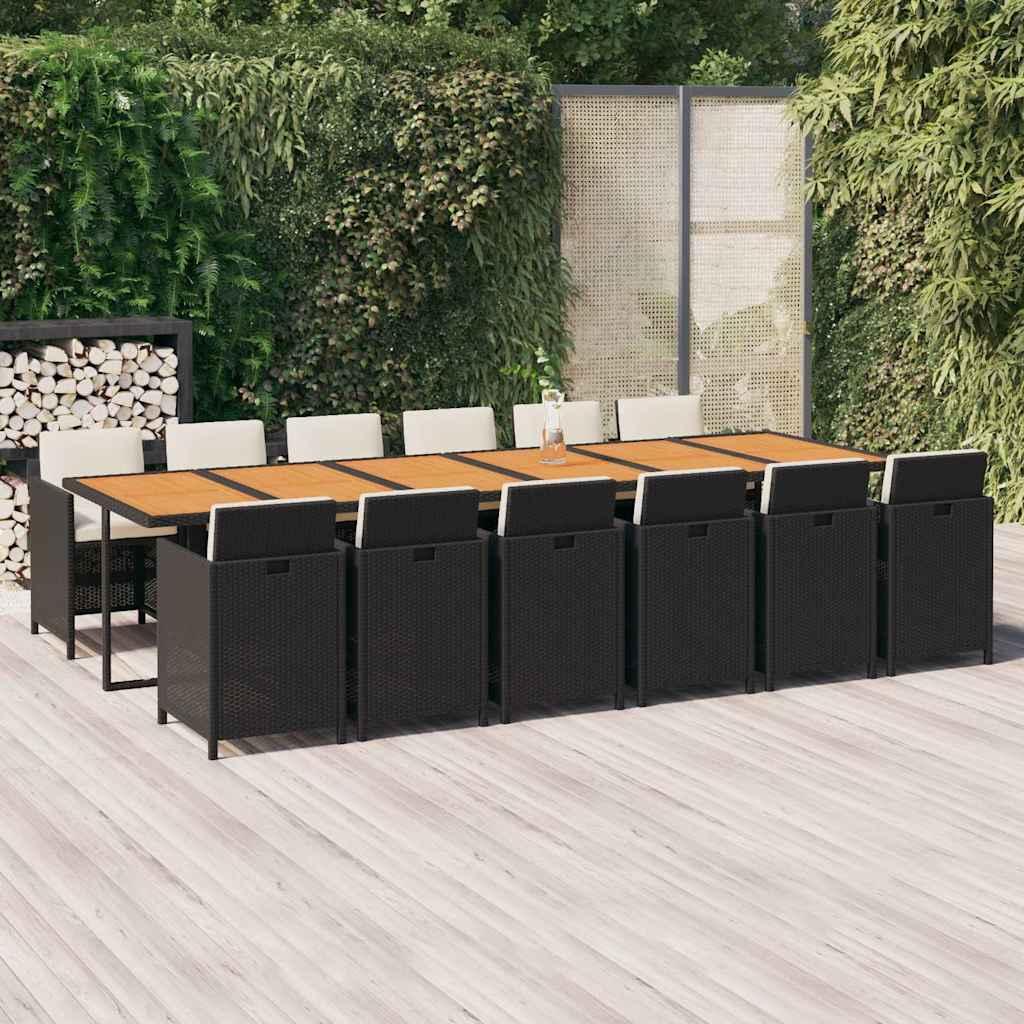 Juego comedor jardín 13 pzas con cojines ratán sintético marrón