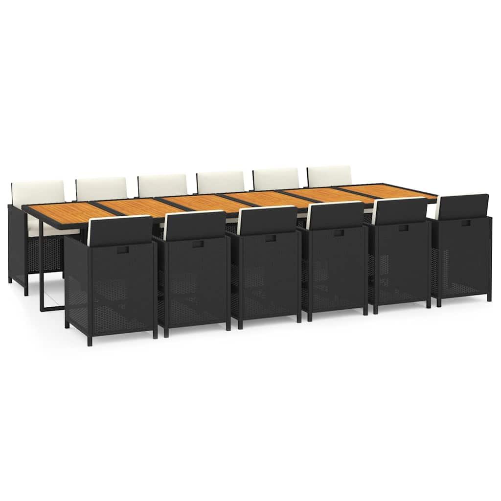 Juego comedor jardín 13 pzas con cojines ratán sintético marrón