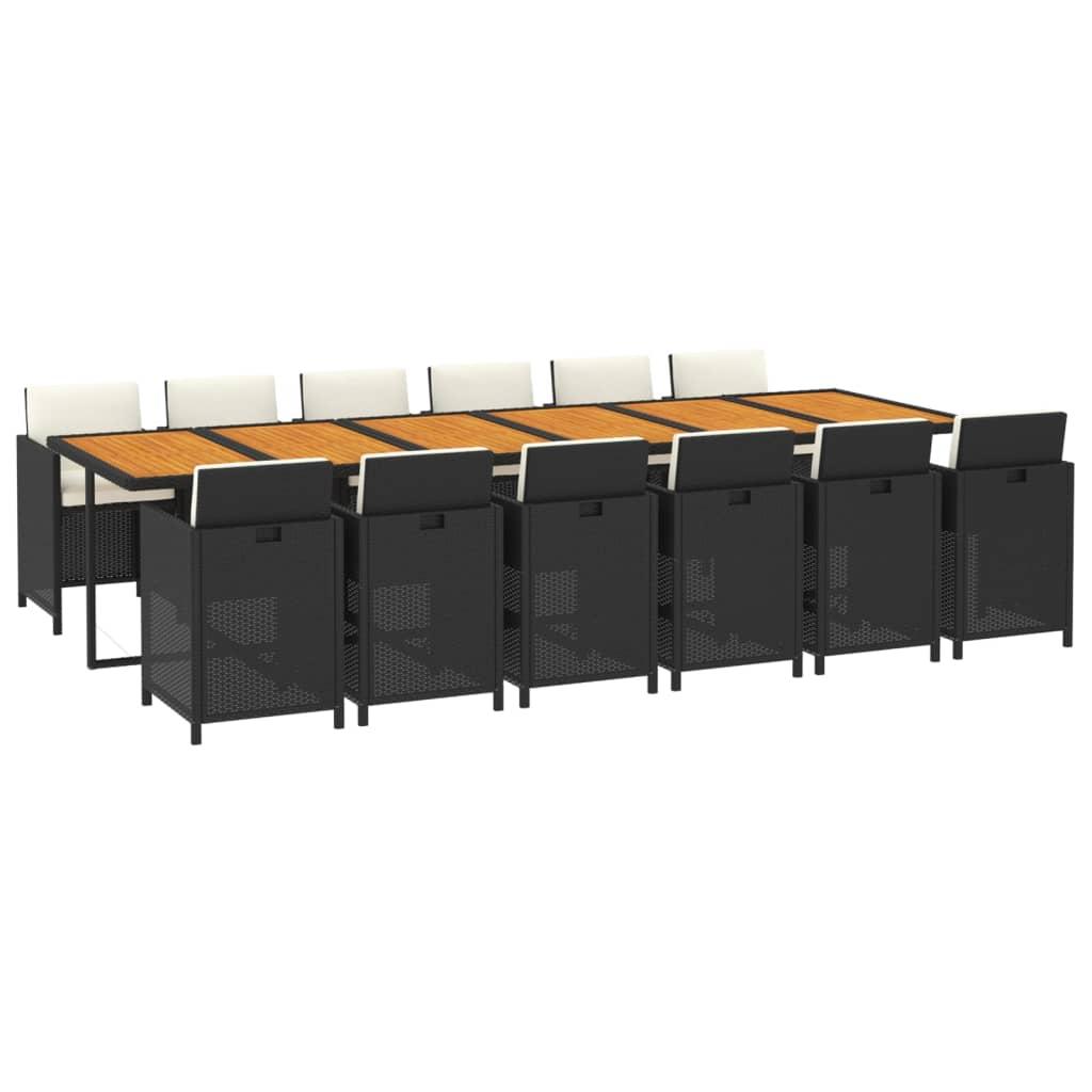 Juego comedor jardín 13 pzas con cojines ratán sintético marrón