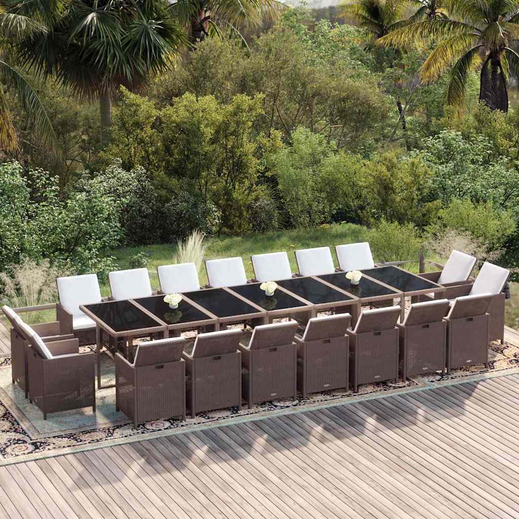 Juego comedor jardín 19 pzas con cojines ratán sintético