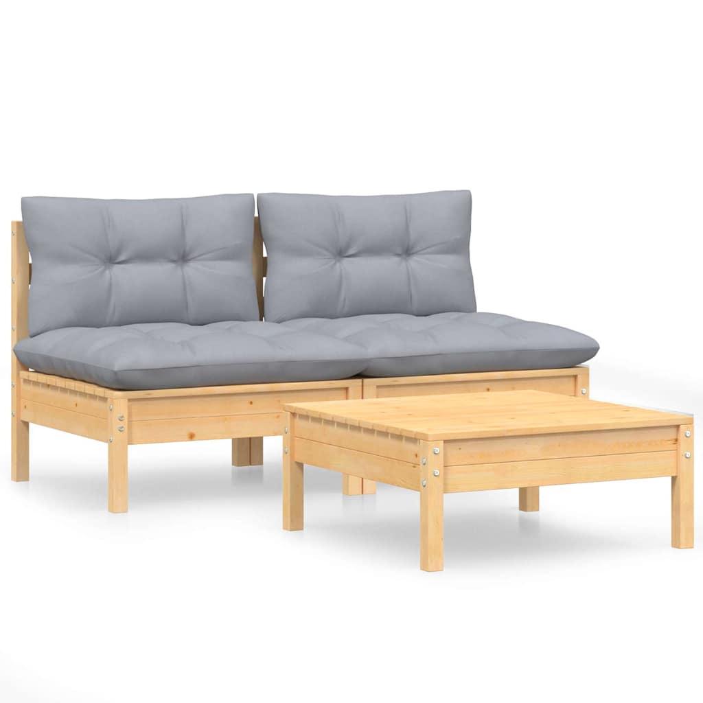 Juego de muebles de jardín 3 pzas y cojines madera de pino