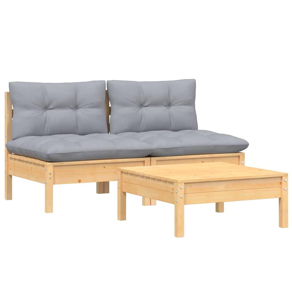 Juego de muebles de jardín 3 pzas y cojines madera de pino