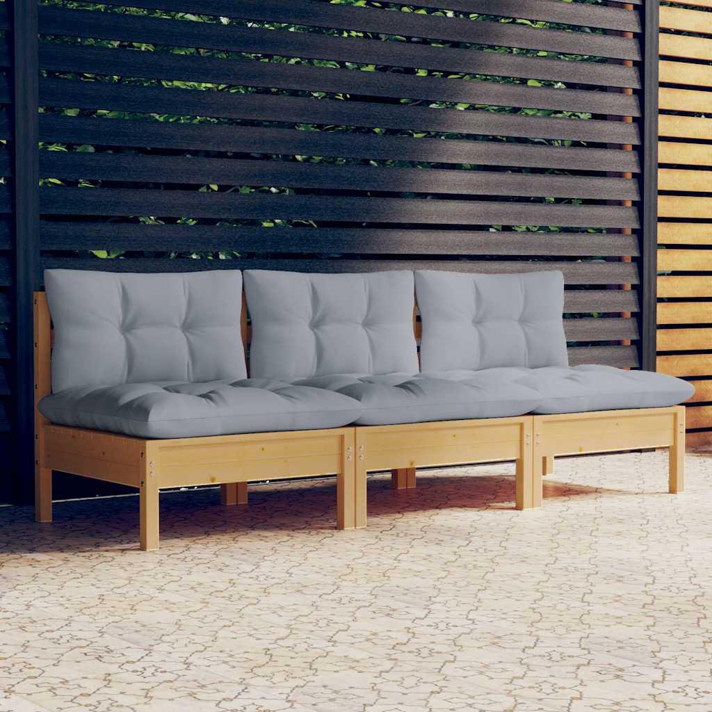 Sofá de jardín de 3 plazas con cojines madera maciza pino crema