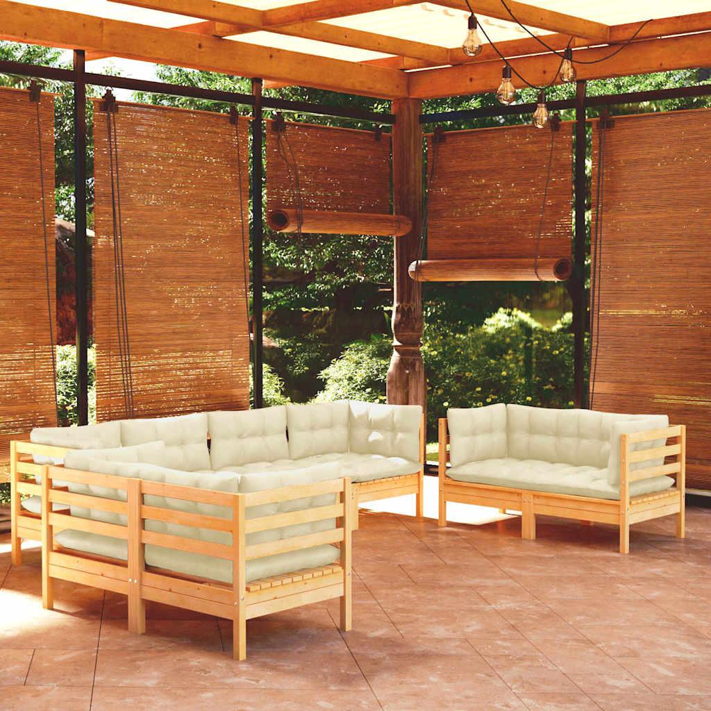 Muebles de jardín 8 piezas cojines madera maciza de pino