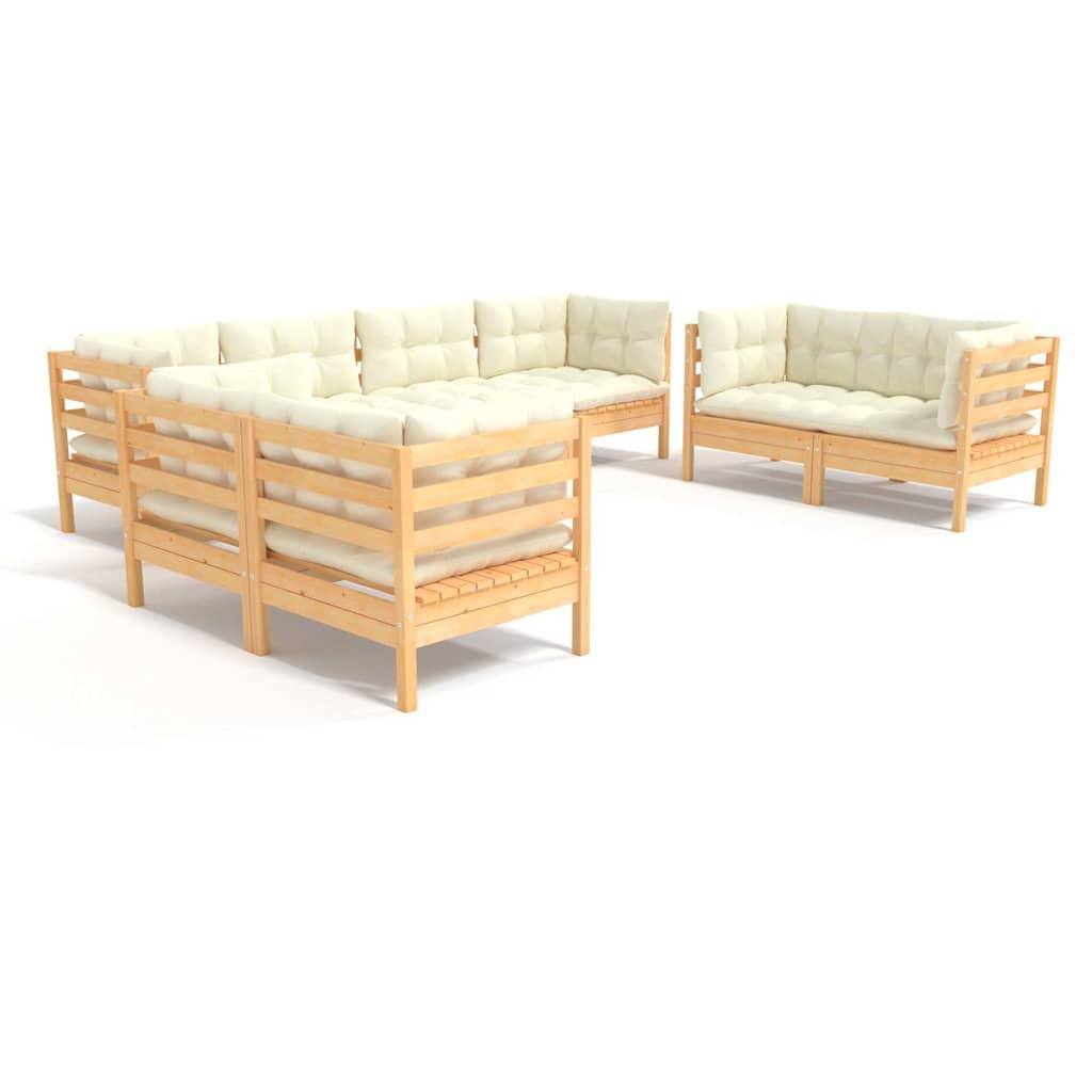 Muebles de jardín 8 piezas cojines madera maciza de pino