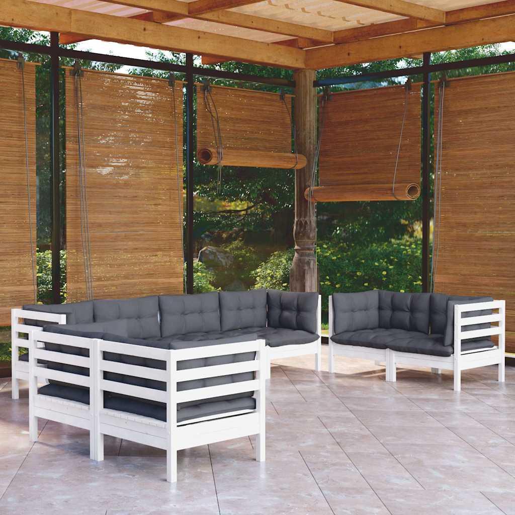 Juego de muebles de jardín 8 pzas y cojines madera maciza pino