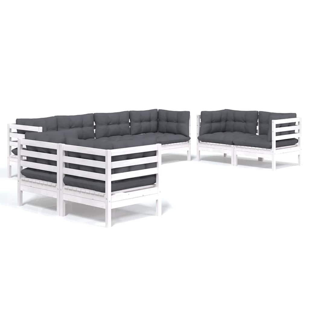 Juego de muebles de jardín 8 pzas y cojines madera maciza pino