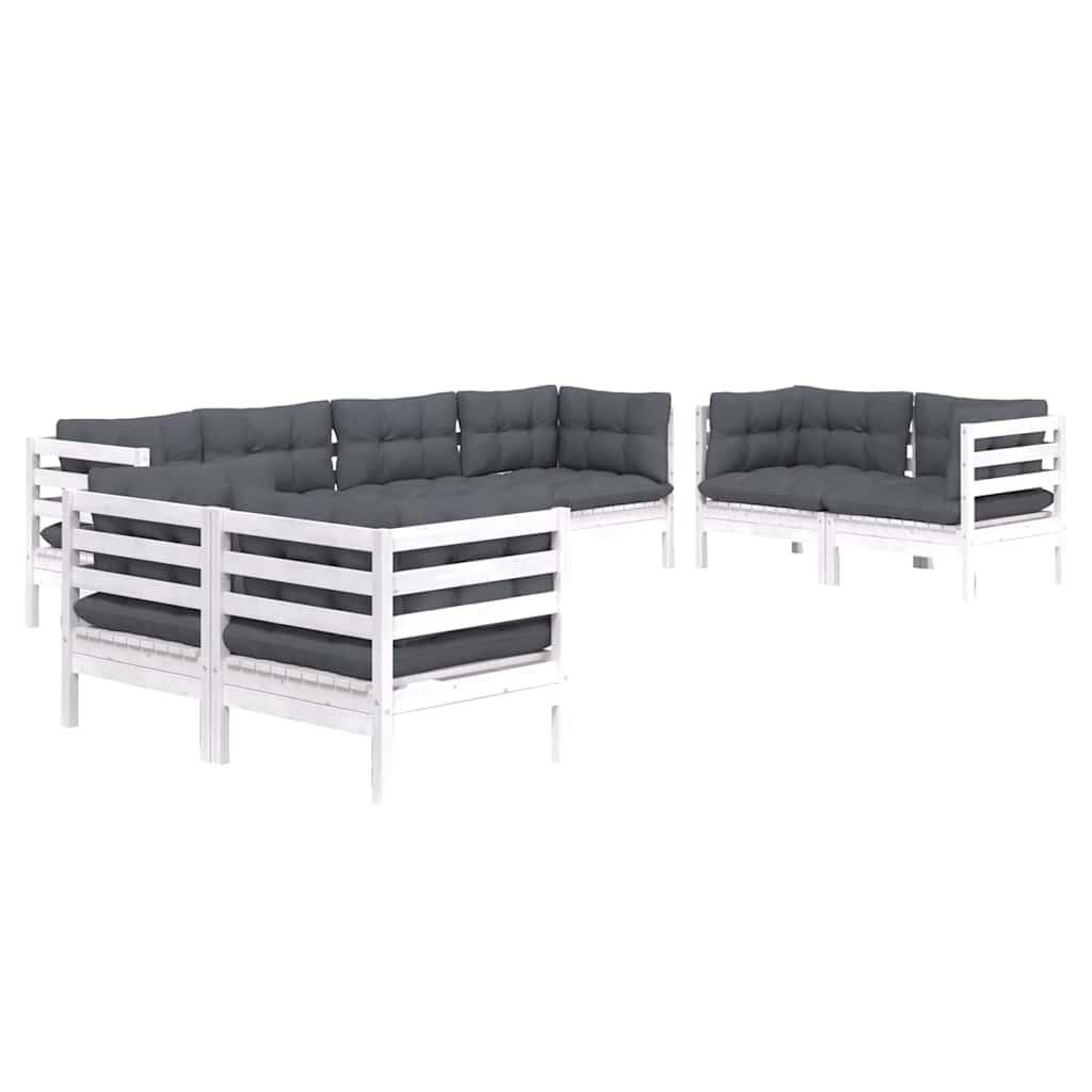 Juego de muebles de jardín 8 pzas y cojines madera maciza pino