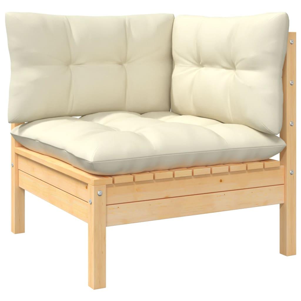 Muebles de jardín 3 piezas cojines madera maciza de pino crema