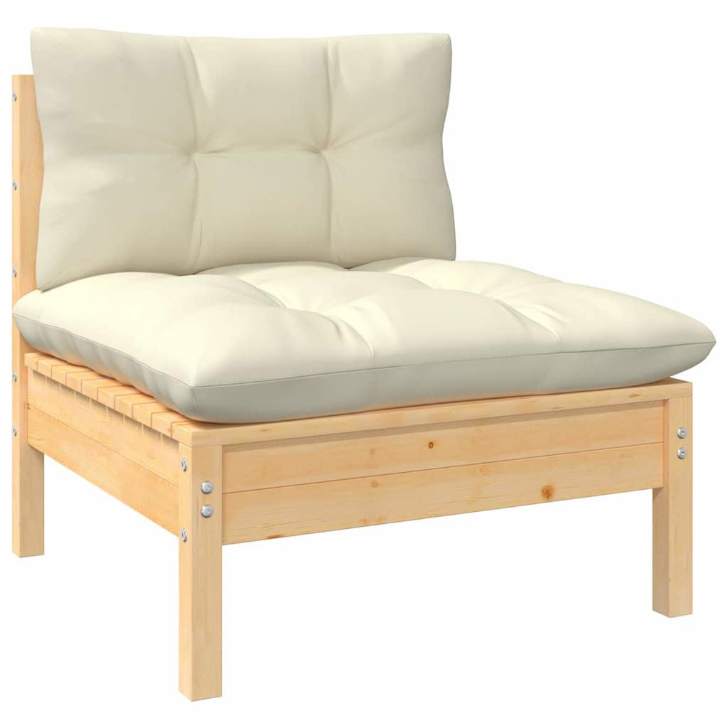 Muebles de jardín 3 piezas cojines madera maciza de pino crema