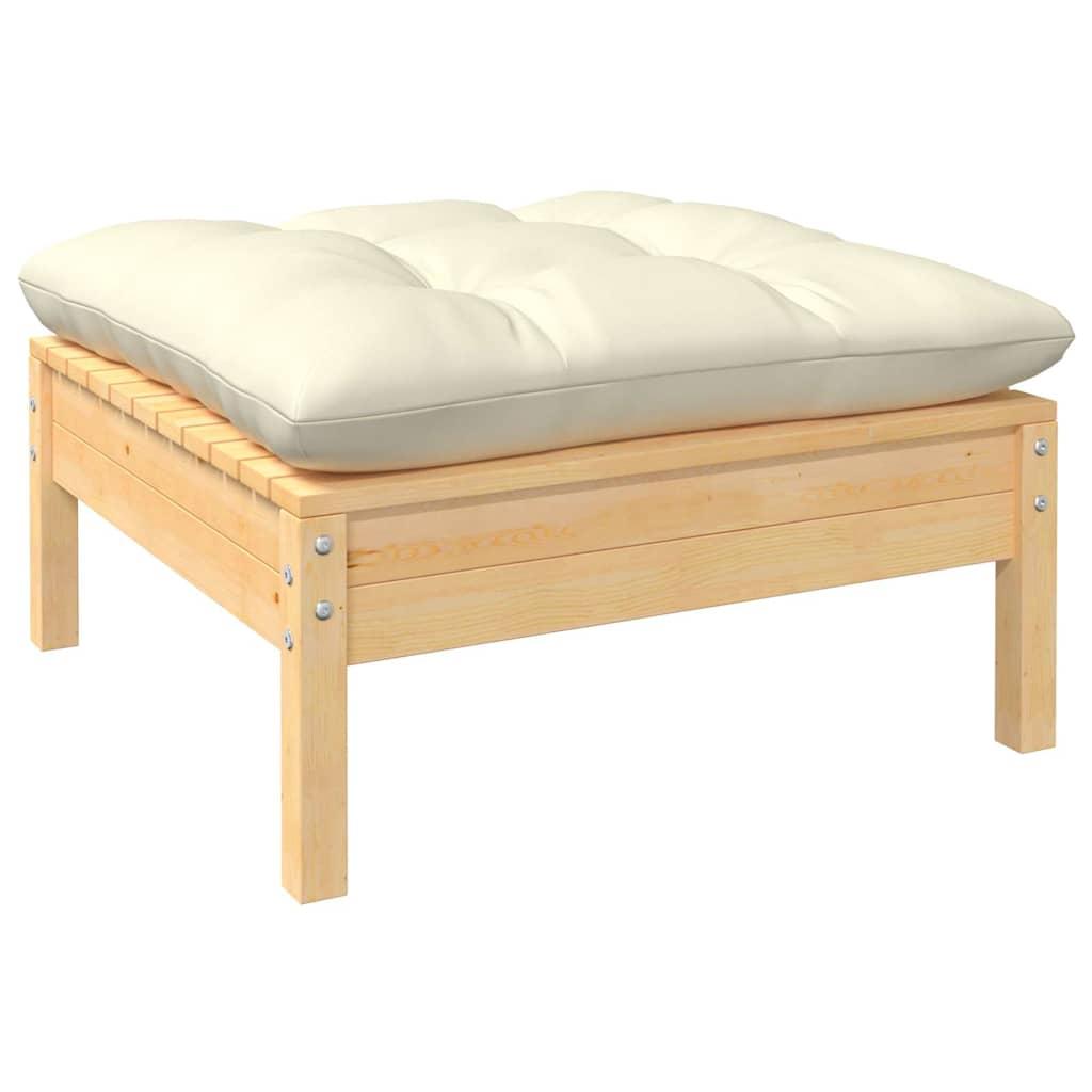 Muebles de jardín 3 piezas cojines madera maciza de pino crema